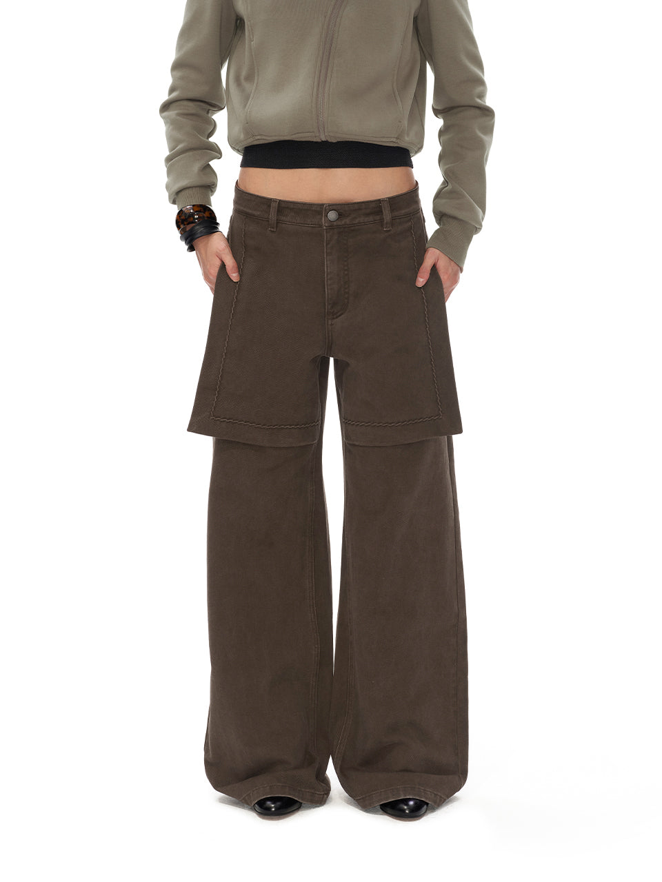 Washed fake two-piece cargo pants