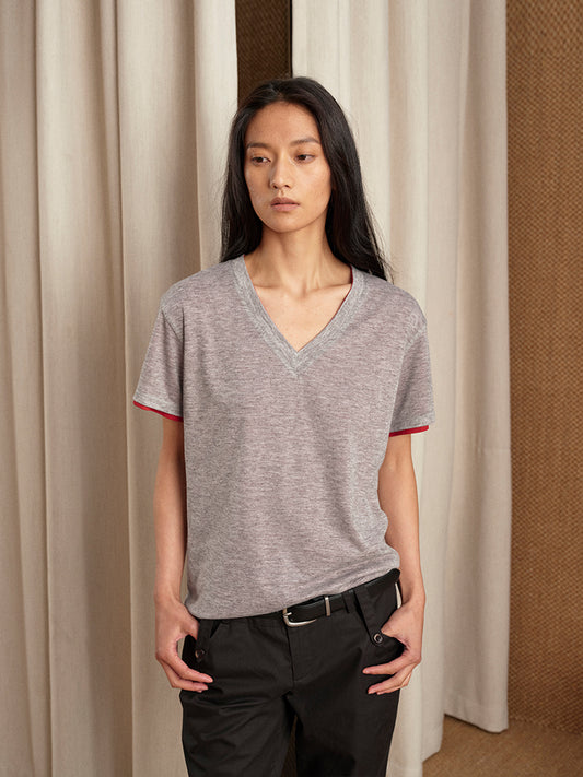 Double-side V-neck T-shirt