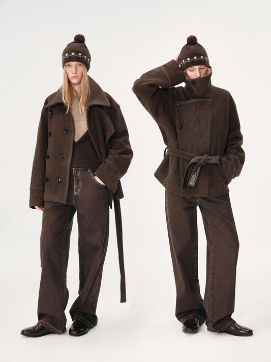 Overlapping Placket Structured Wool Coat