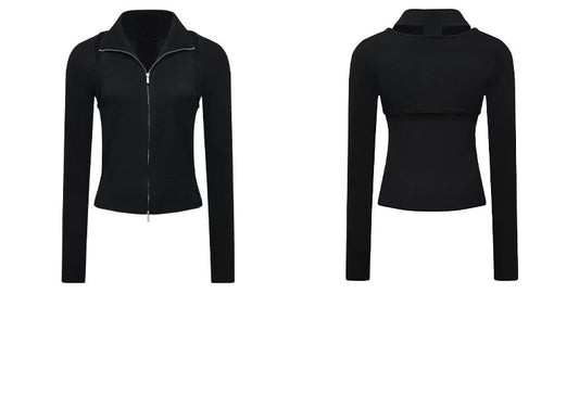 NUTH Multi-wear slim long-sleeved knitted shawl double-head zipper vest two-piece suit for women