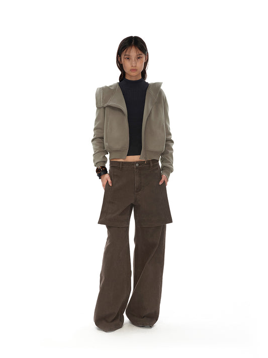Washed fake two-piece cargo pants