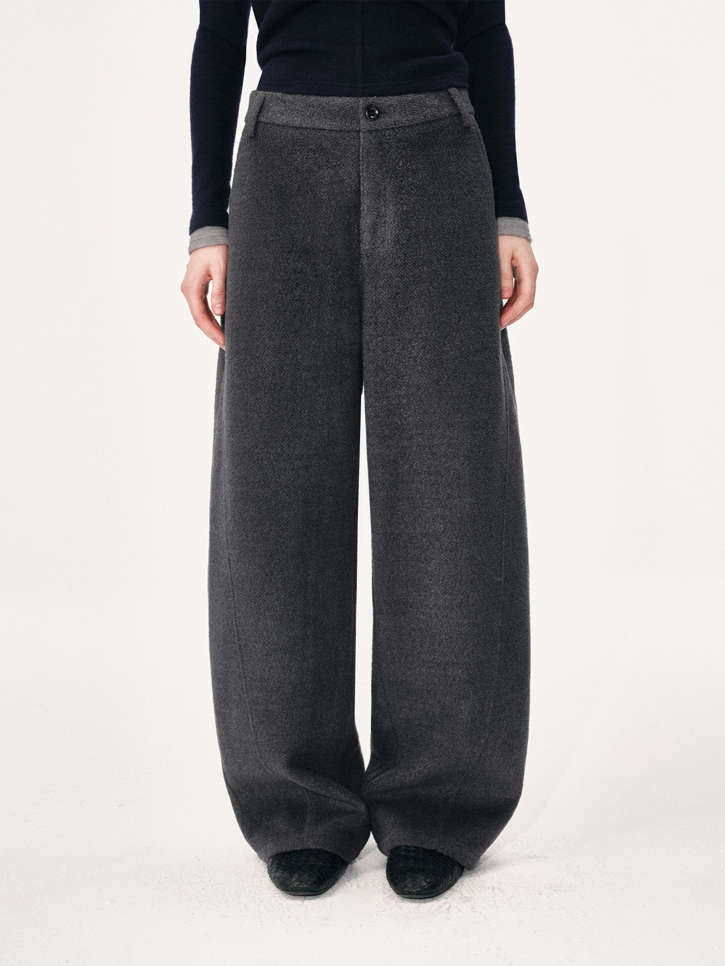 Wool-Blend Curved-Leg Pants
