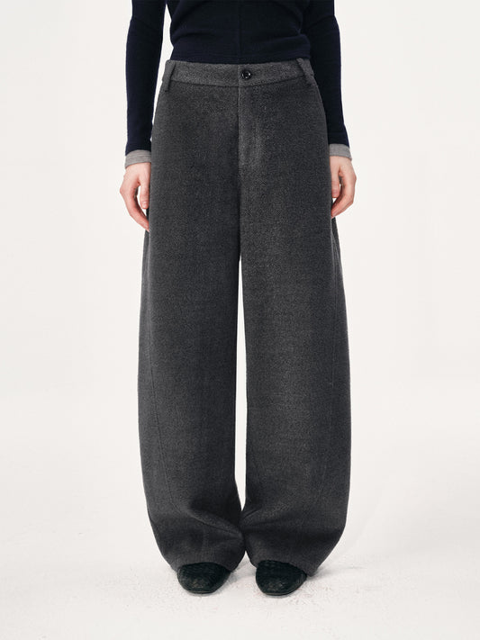Wool-Blend Curved-Leg Pants