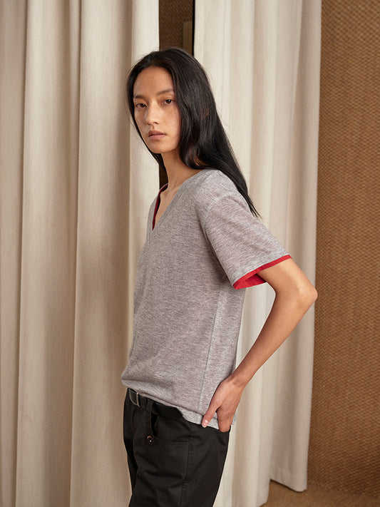 Double-side V-neck T-shirt