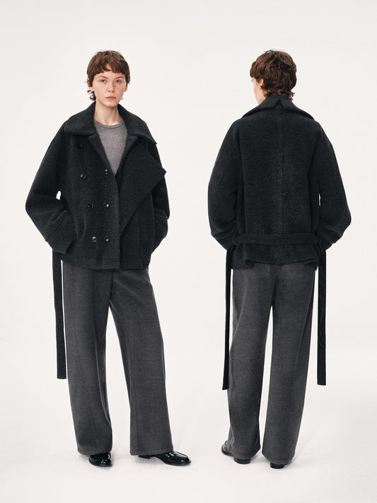 Overlapping Placket Structured Wool Coat
