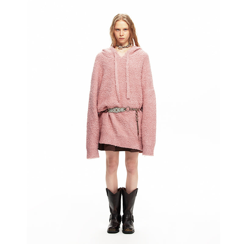 NUHT “Lazy Holiday” Oversize Hooded Sweater(Pink)