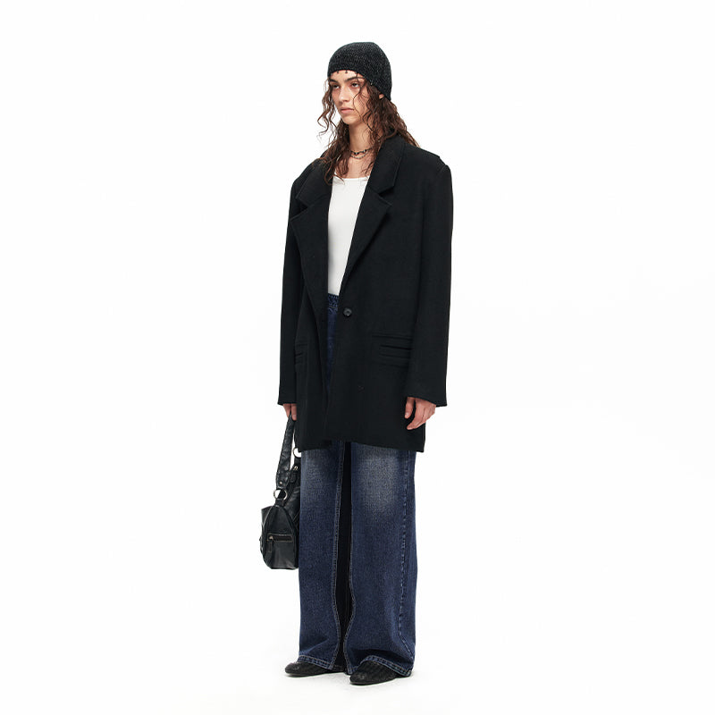 NUHT Designer Silhouette Wool Suit Coat(Black)