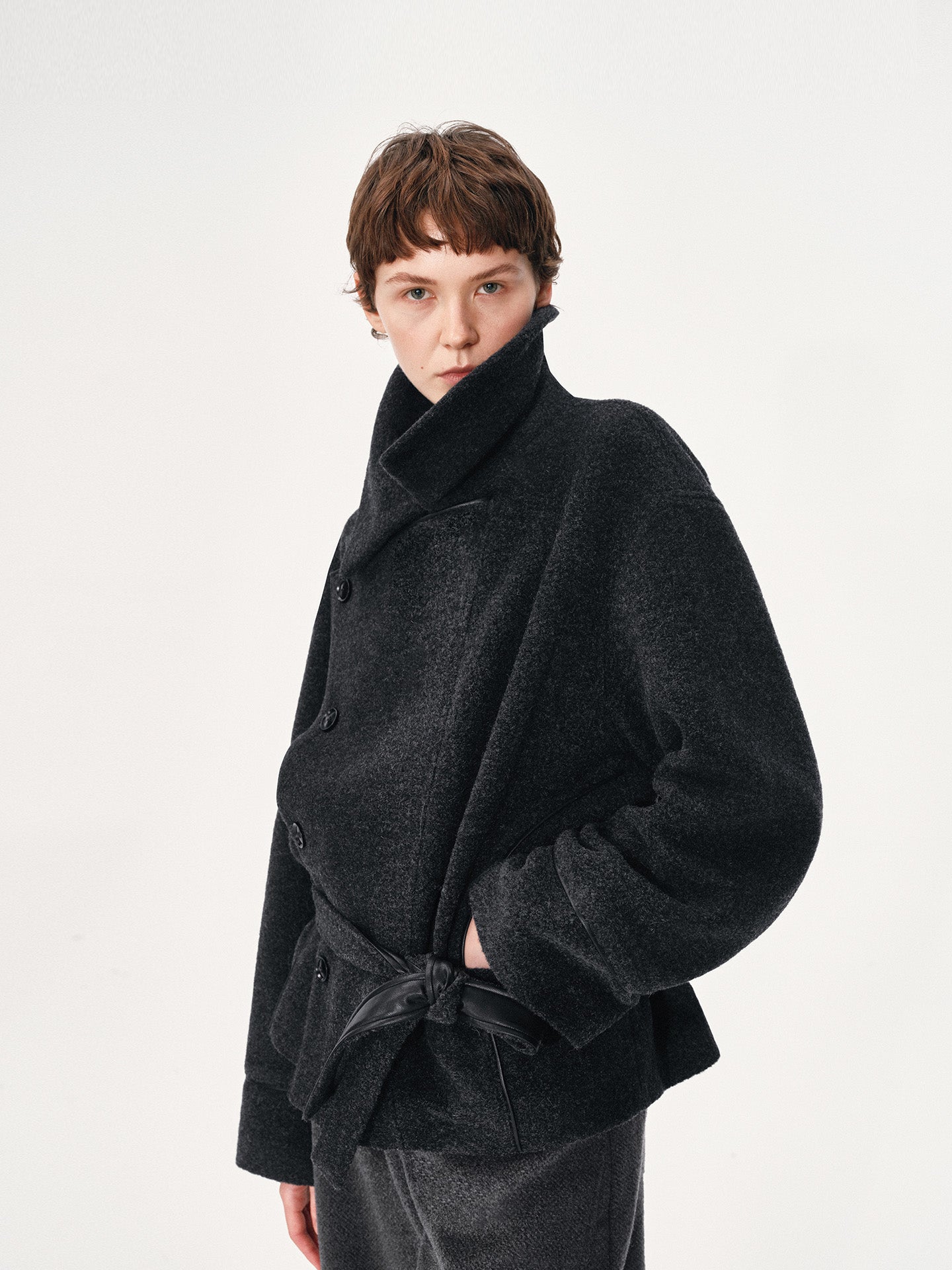 Overlapping Placket Structured Wool Coat