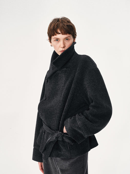 Overlapping Placket Structured Wool Coat