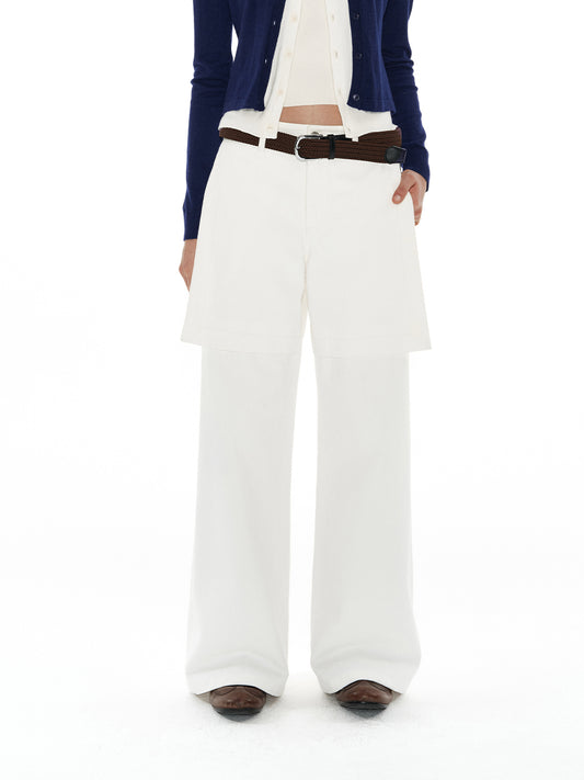 Washed fake two-piece jeans