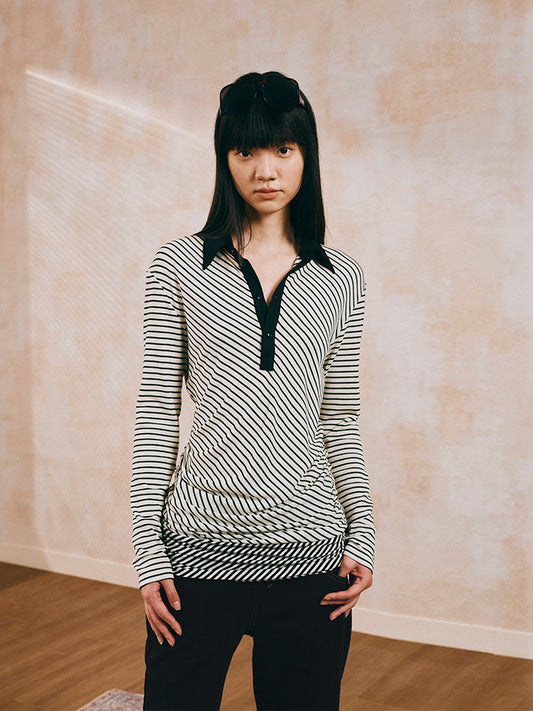 Striped Long Sleeve Polo
