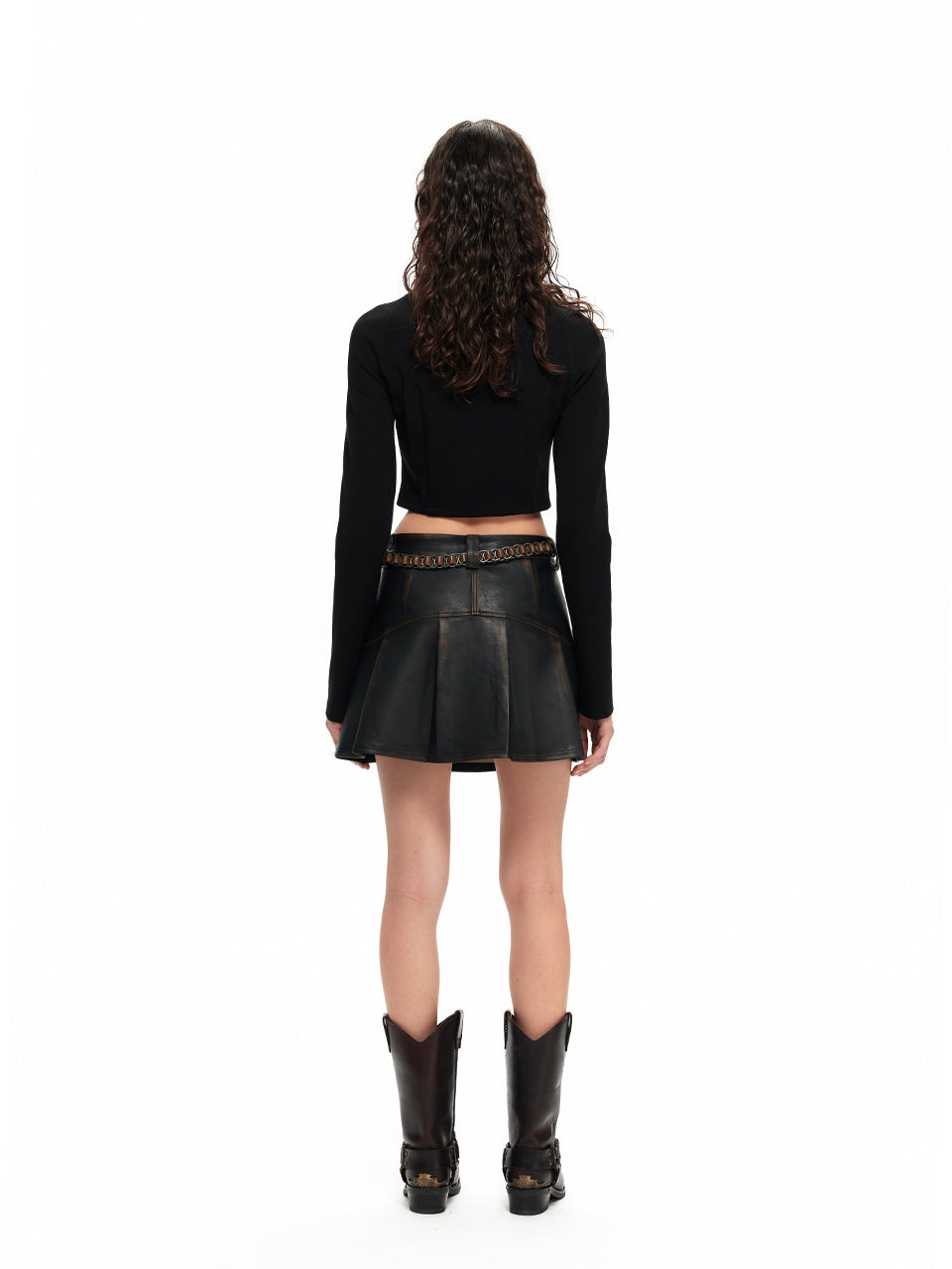 NUHT “Leather Mini Skirt” Brown Distressed Faux Leather Skirt