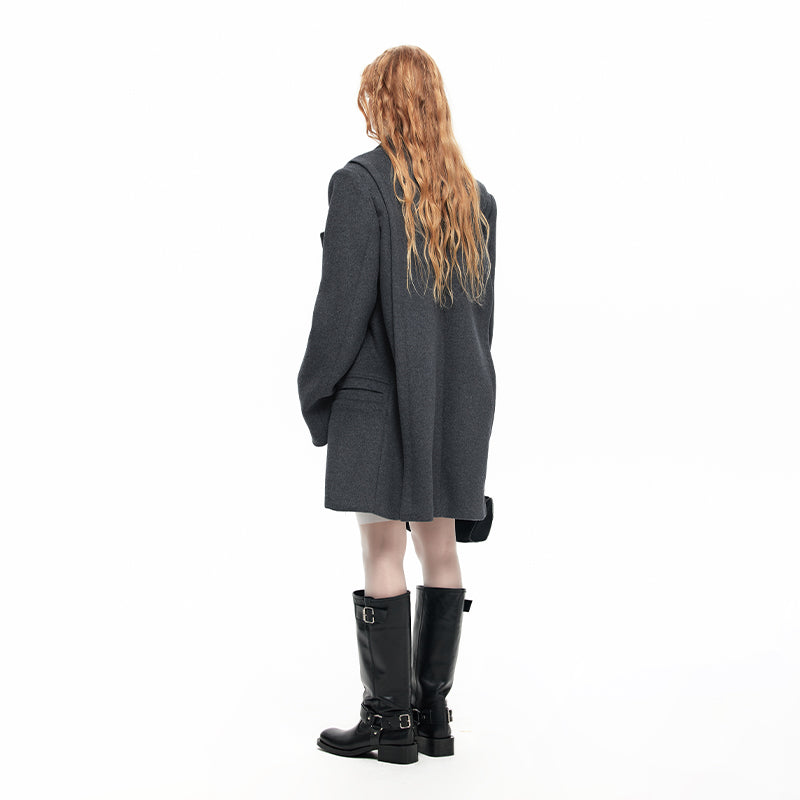 NUHT Designer Silhouette Wool Suit Coat(Grey)