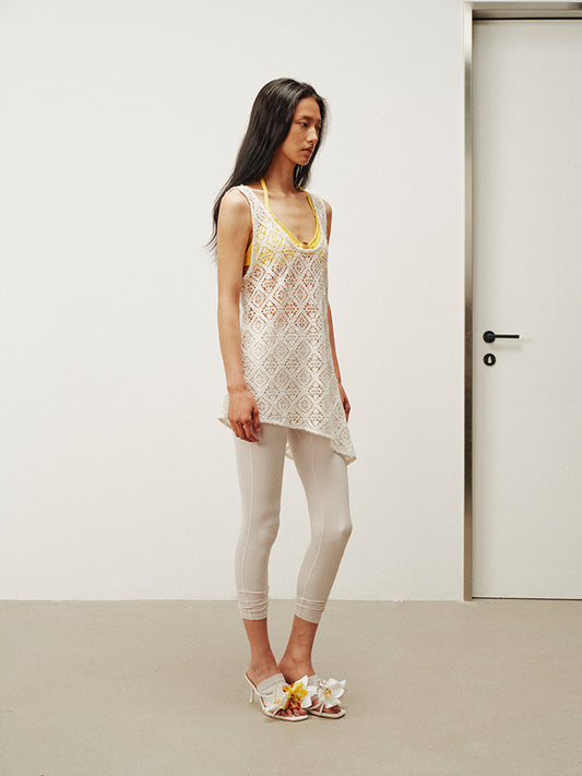 Openwork asymmetric hem tunic vest