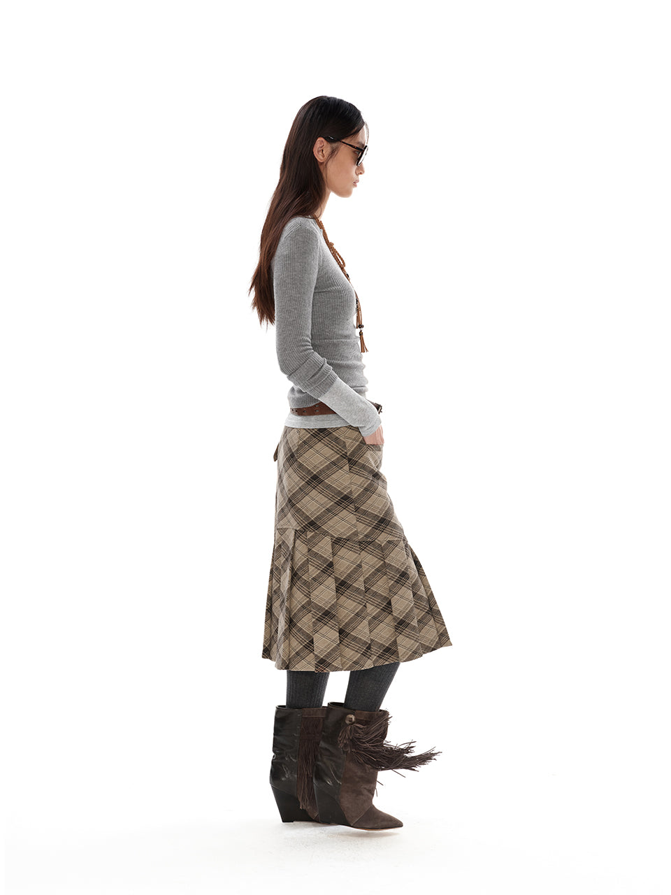 Plaid mid-length skirt