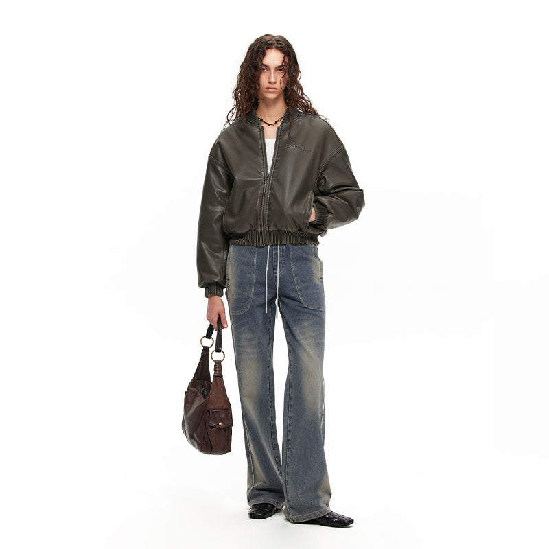NUHT “Bubbly” Retro Distressed Faux Leather Jacket