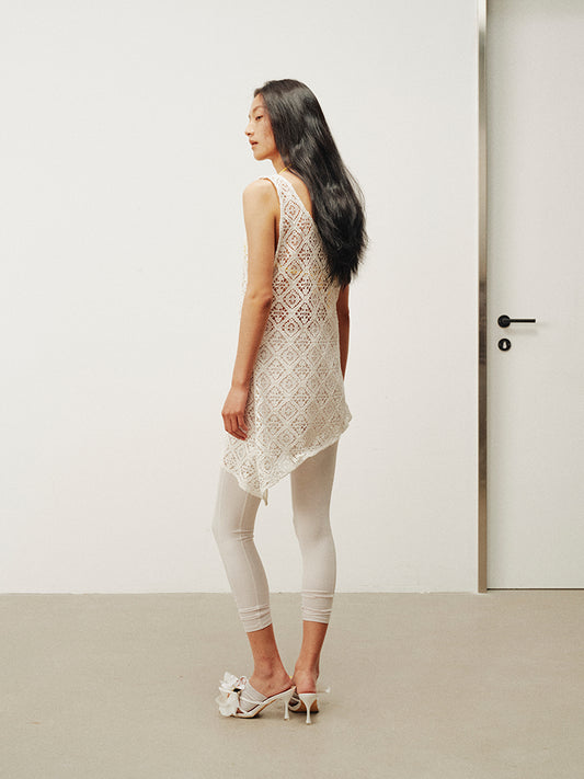 Openwork asymmetric hem tunic vest