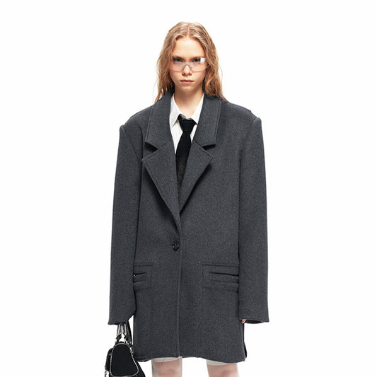 NUHT Designer Silhouette Wool Suit Coat(Grey)