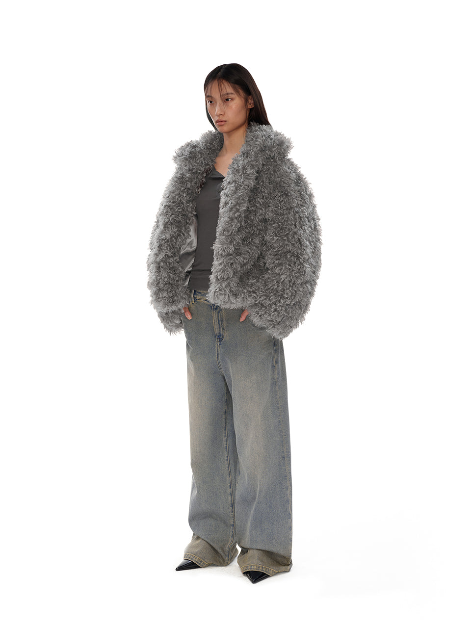 Mid-length curly fur coat