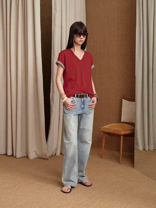 Double-side V-neck T-shirt