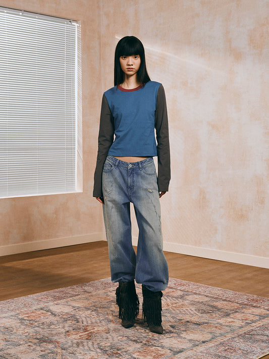 Washed straight-leg jeans Faded blue