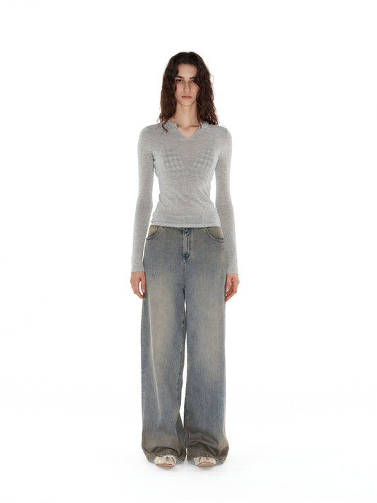 Mud-dyed gradient wash jeans