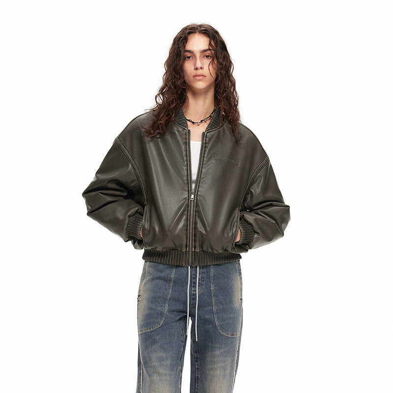 NUHT “Bubbly” Retro Distressed Faux Leather Jacket