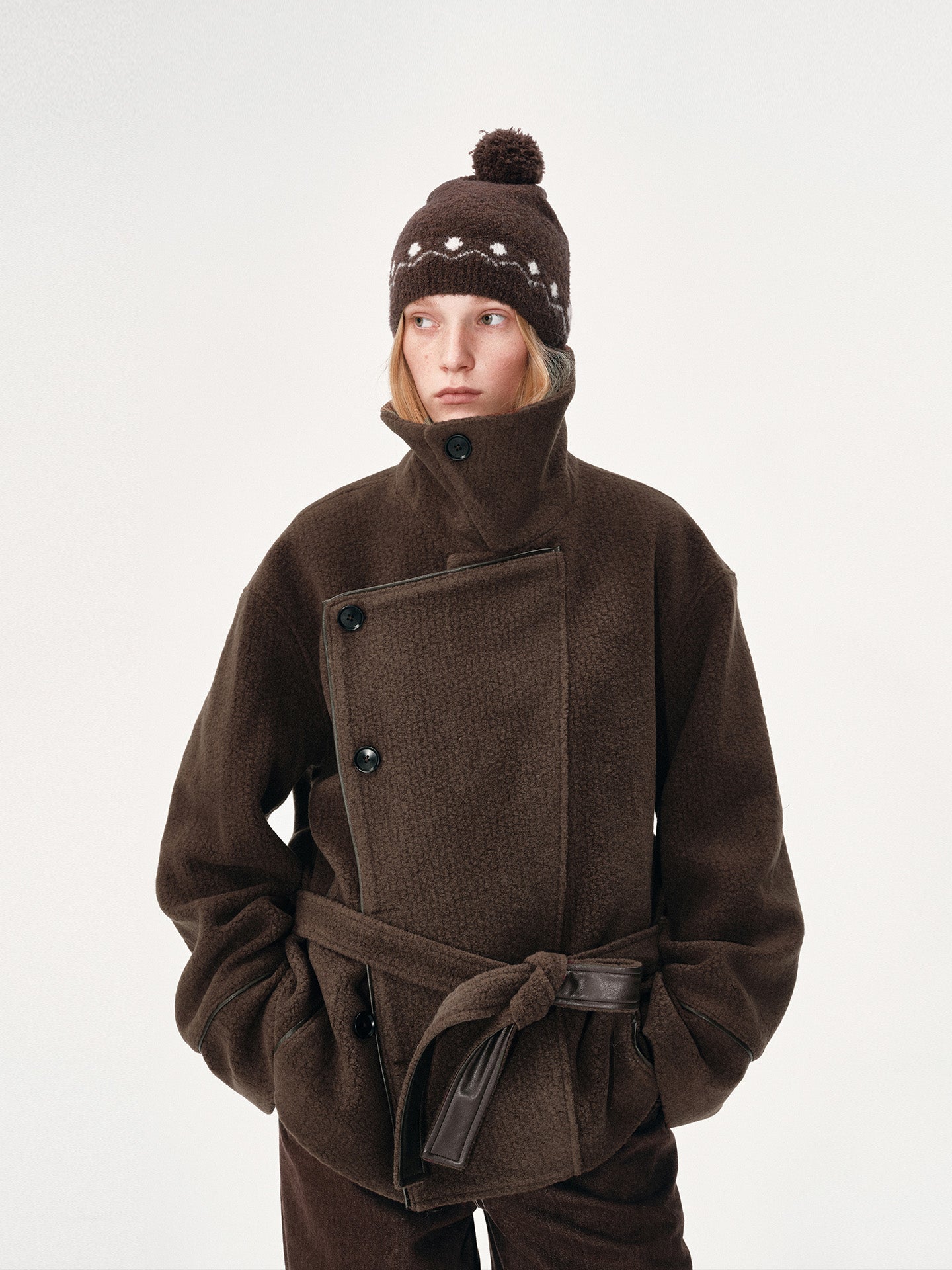 Overlapping Placket Structured Wool Coat