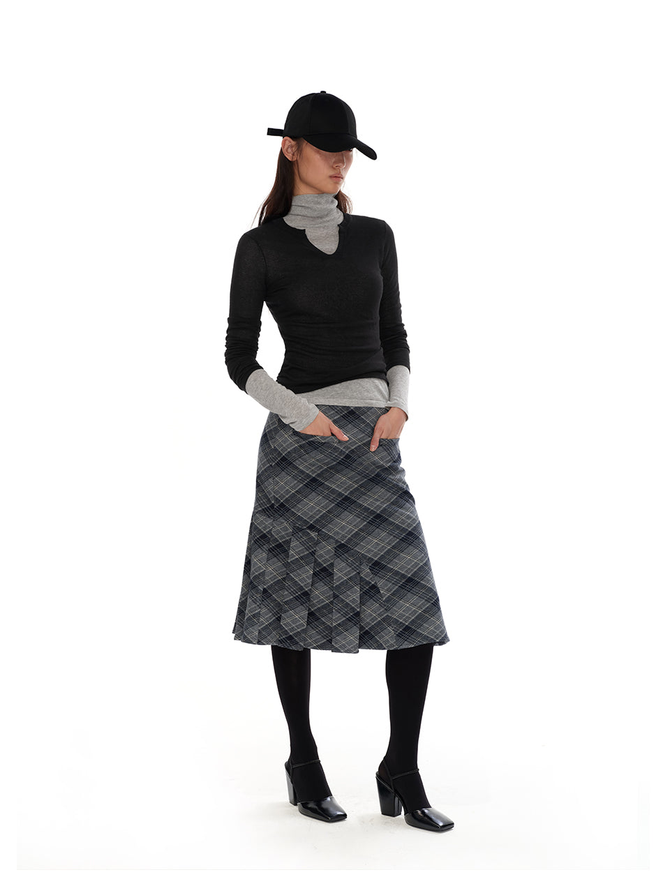 Plaid mid-length skirt