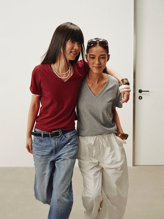 Double-side V-neck T-shirt