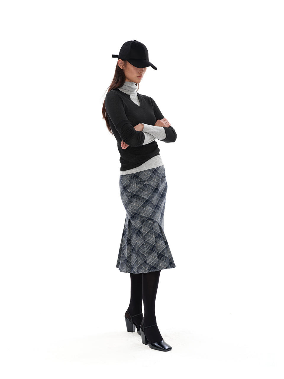 Plaid mid-length skirt