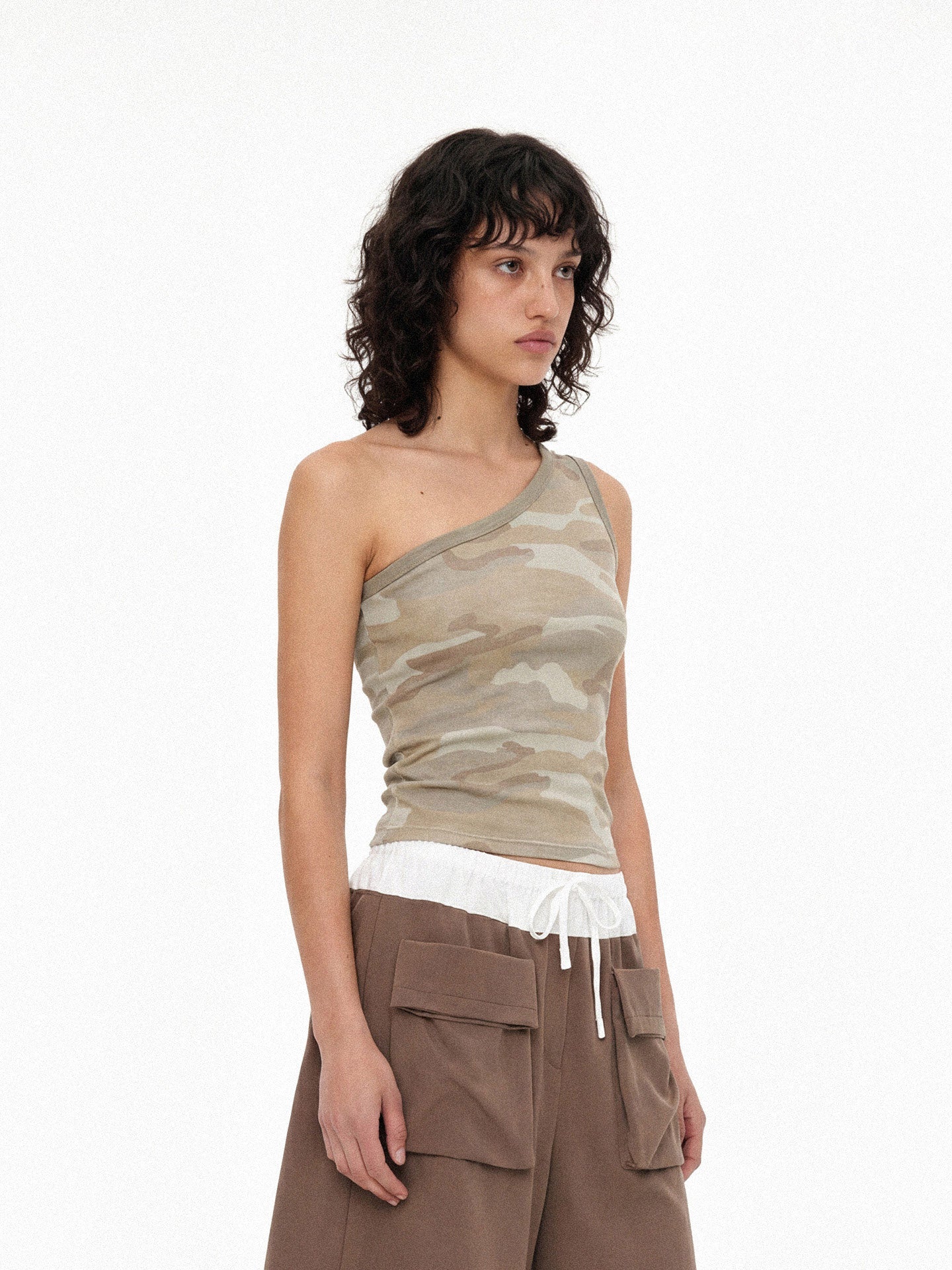 One-Shoulder Camouflage Tank Top