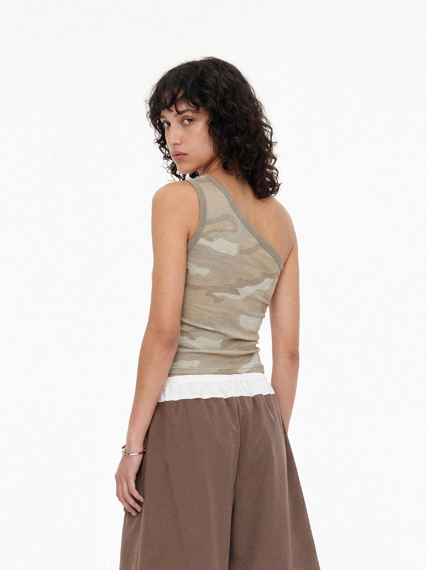 One-Shoulder Camouflage Tank Top