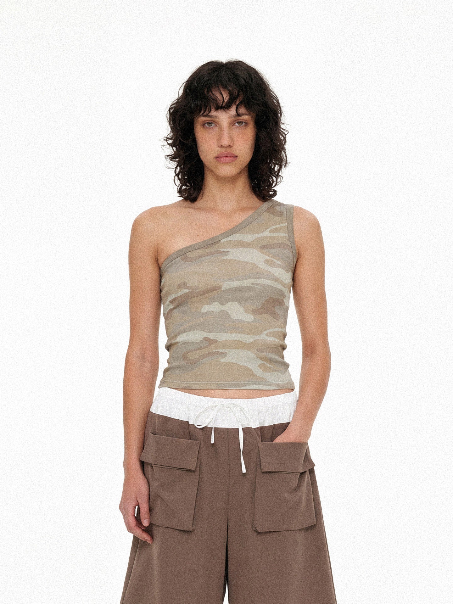 One-Shoulder Camouflage Tank Top