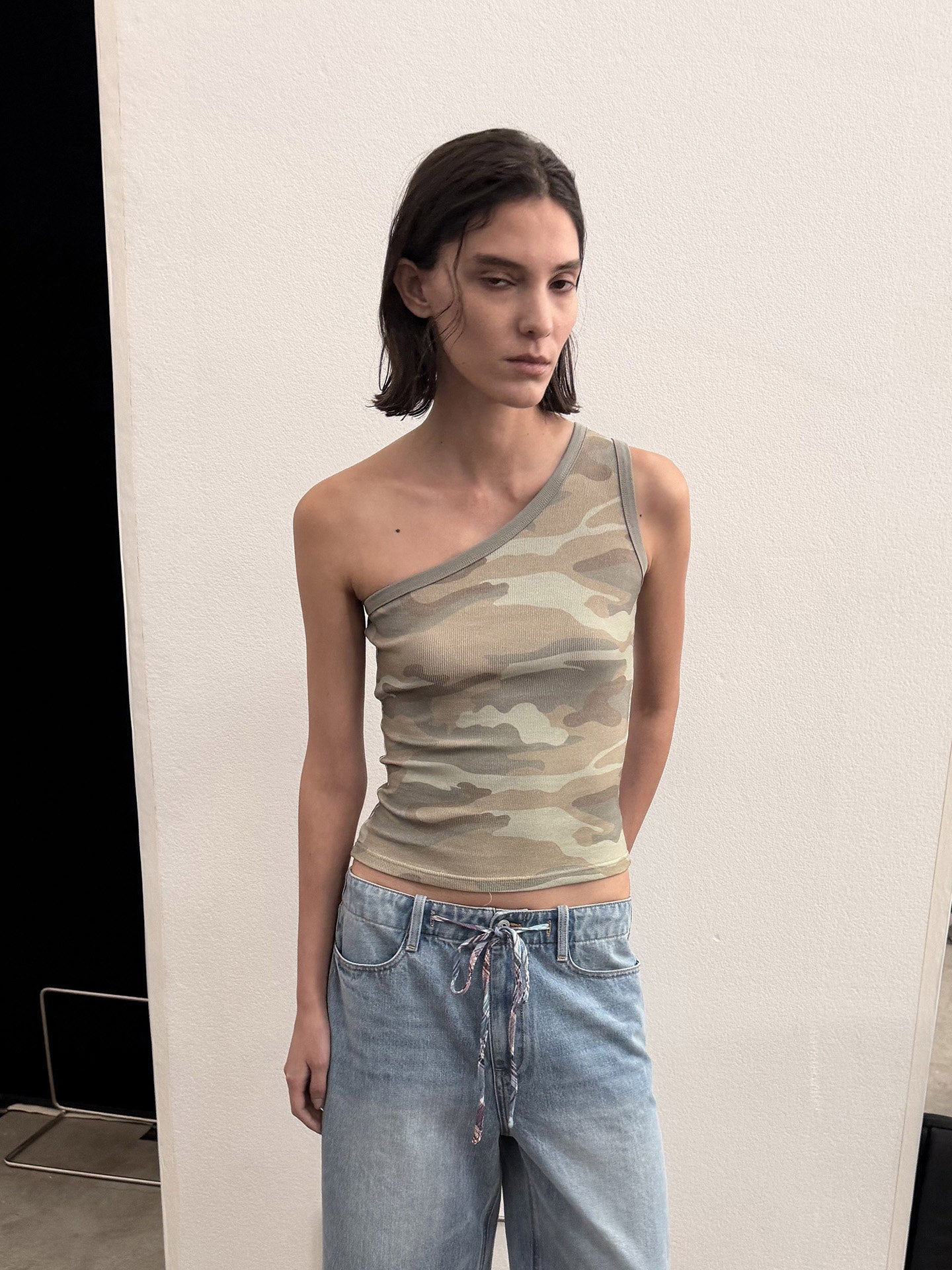 One-Shoulder Camouflage Tank Top