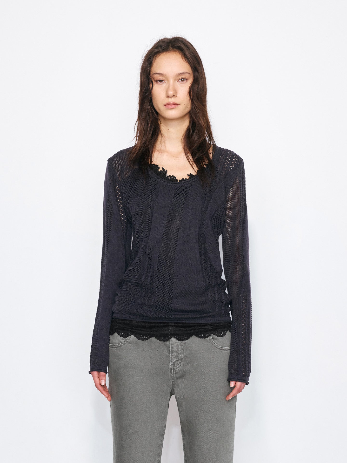 Hollow-Out Textured Knit Top