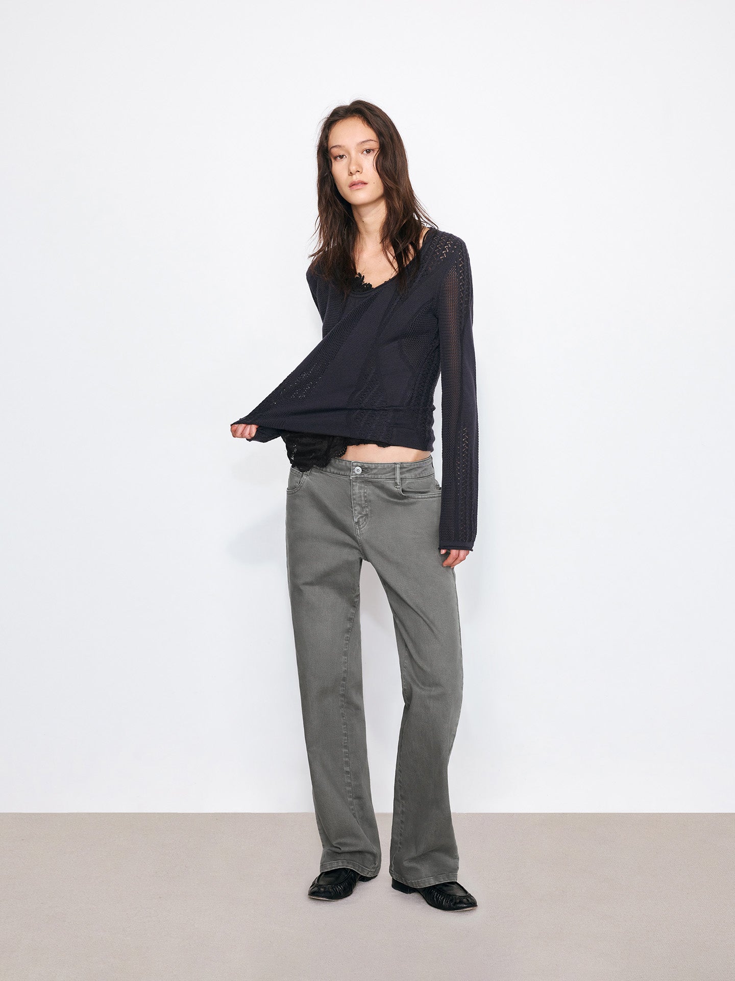 Hollow-Out Textured Knit Top