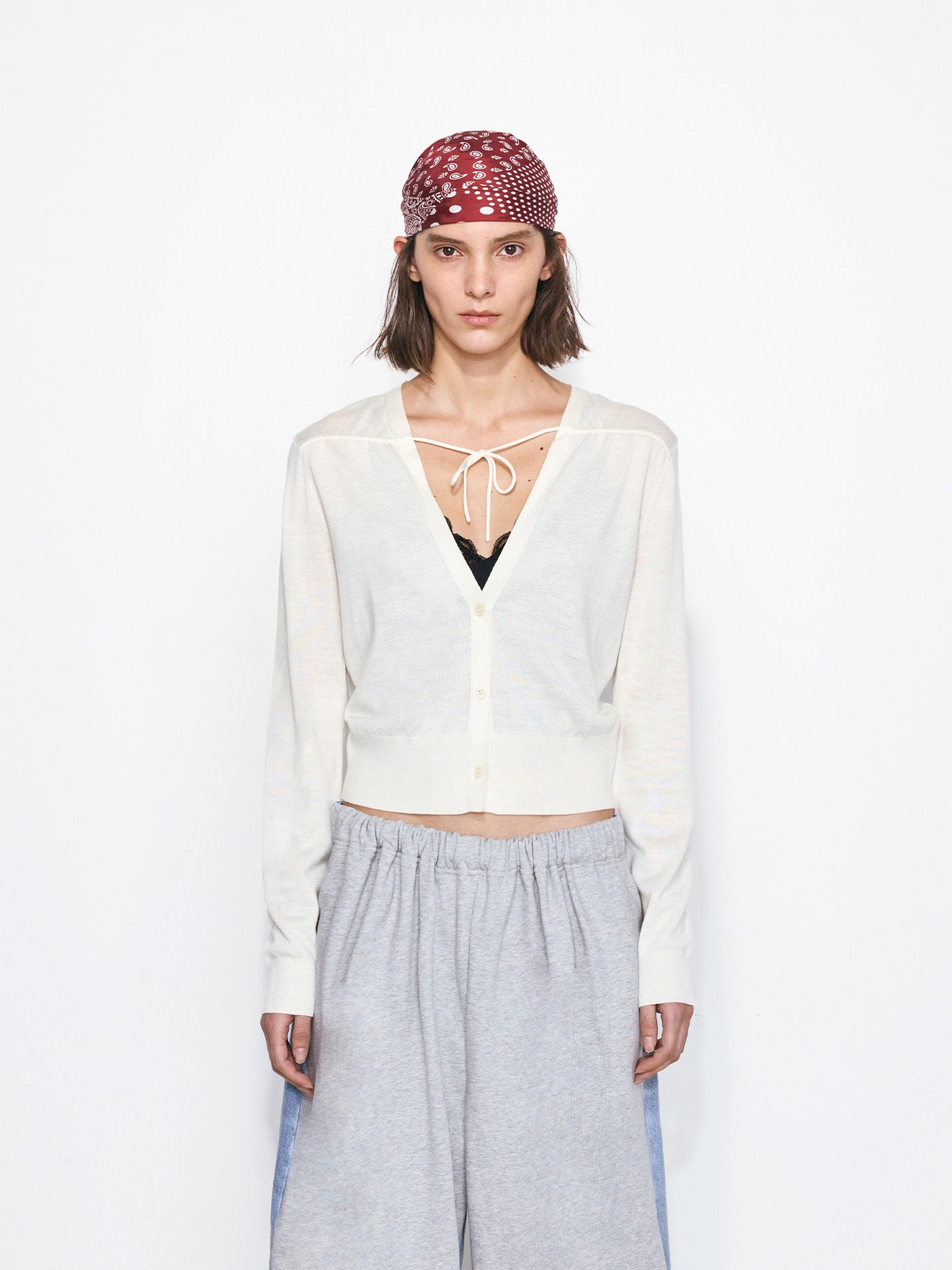 Deep V-Neck Tie Lightweight Knit Cardigan