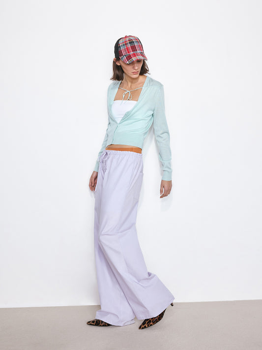 Deep V-Neck Tie Lightweight Knit Cardigan