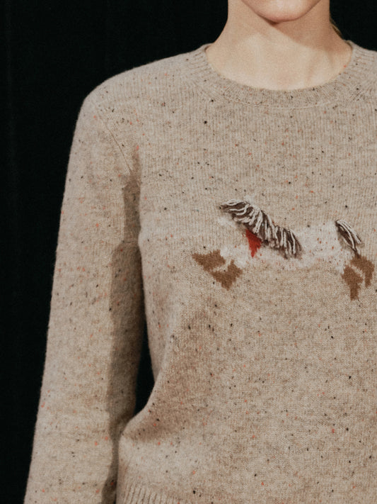 Pony Print Crewneck Sweater with Fringe