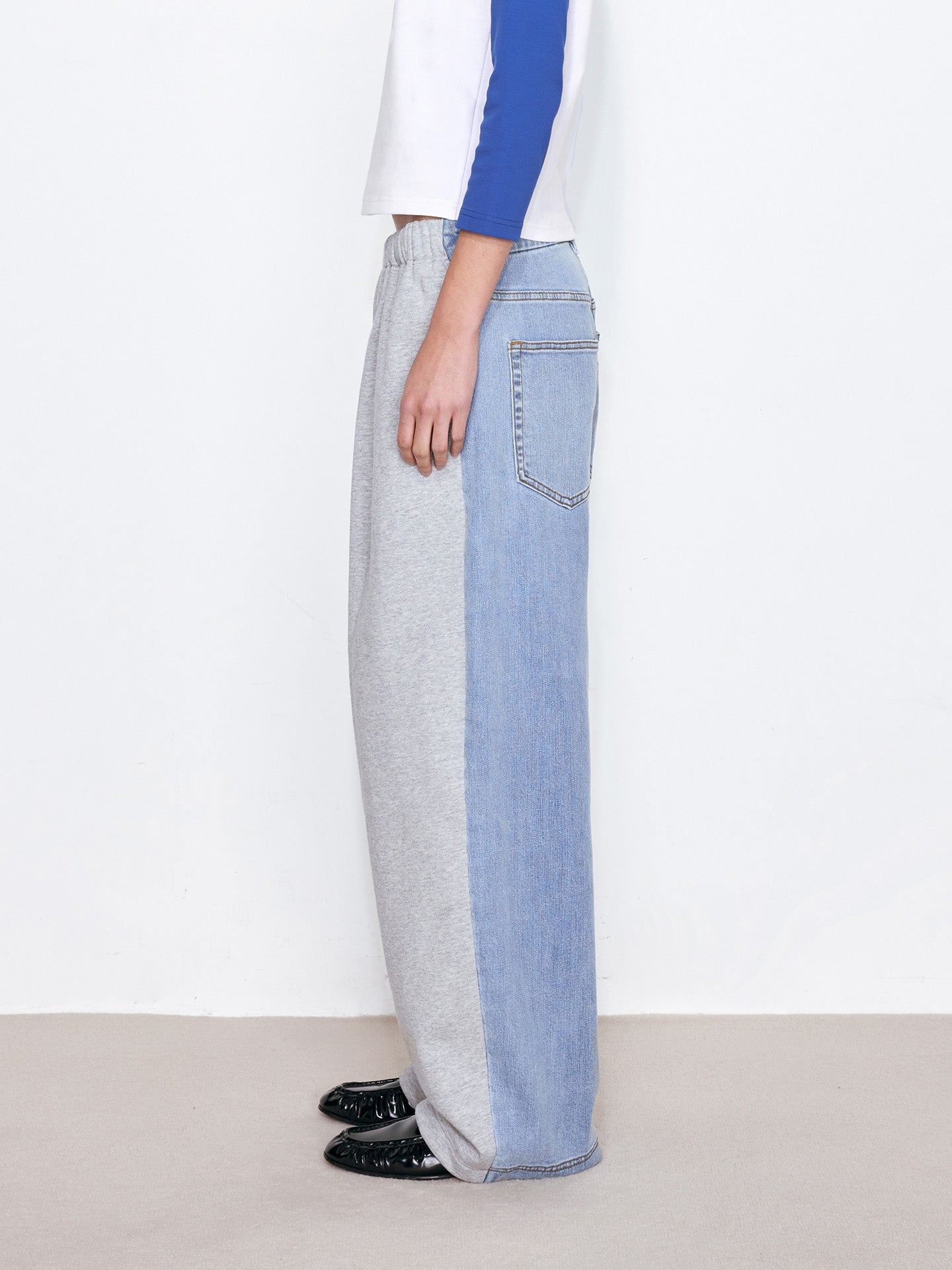 Front-Back Panel Denim Jogger Sweatpants