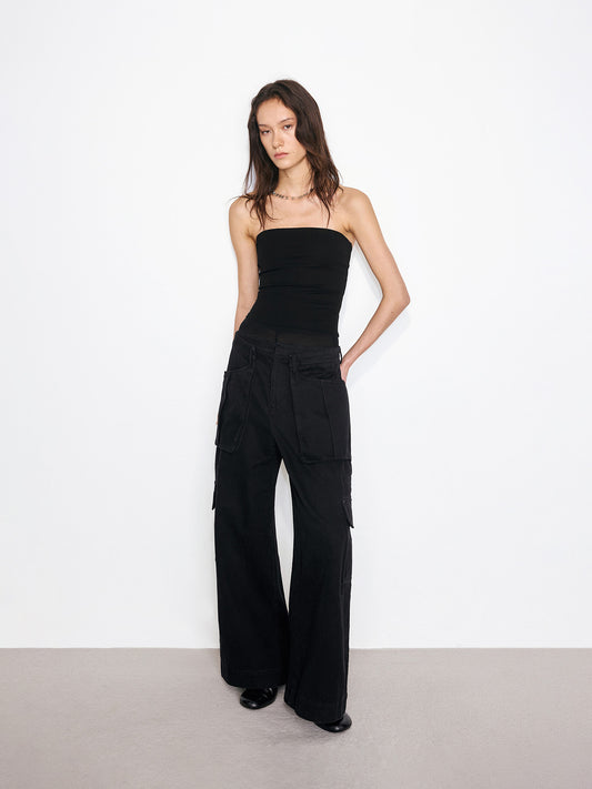 Double Waist Cargo Wide Pants