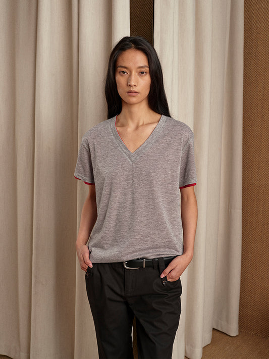 Double-side V-neck T-shirt