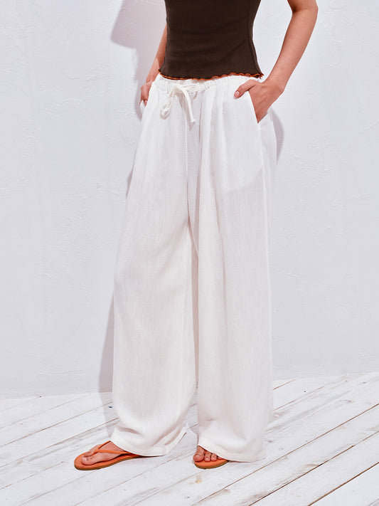 Linen wide-leg casual pants