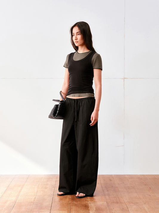 High-density cotton wide-leg casual pants