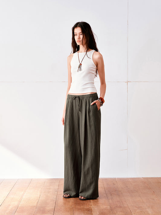 Linen wide-leg casual pants