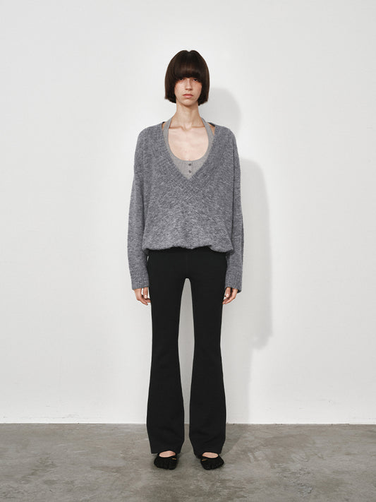 False Two-piece Oversized Deep V-neck Knit Sweater