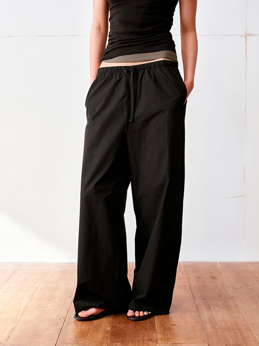 High-density cotton wide-leg casual pants