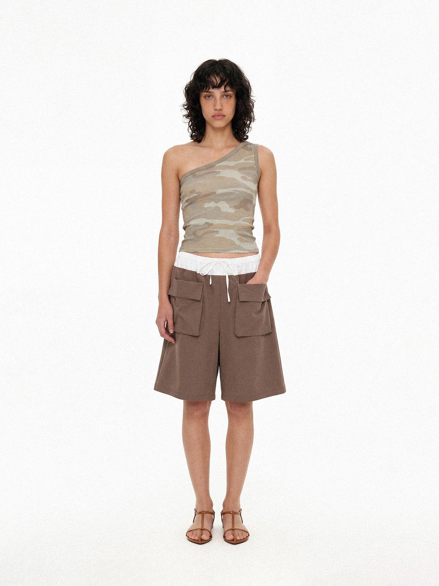 One-Shoulder Camouflage Tank Top