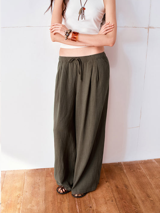 Linen wide-leg casual pants